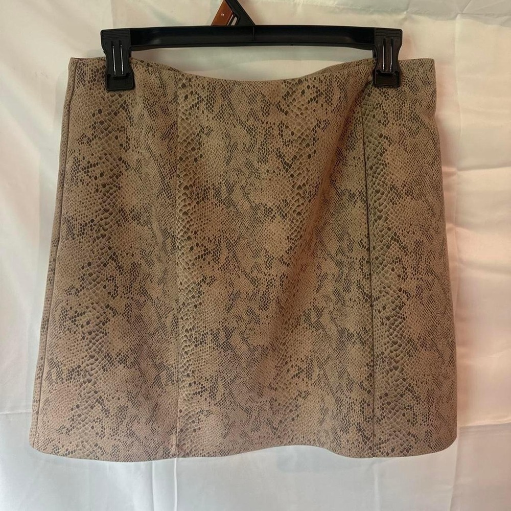 Faux Suede Snakeskin Print Mini Skirt Beige Brown A-Line Zip Back Skirt